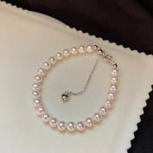 YuanPearl天然高級極光5-5.5mm近正圓珍珠手鍊純銀手鍊可調節長度