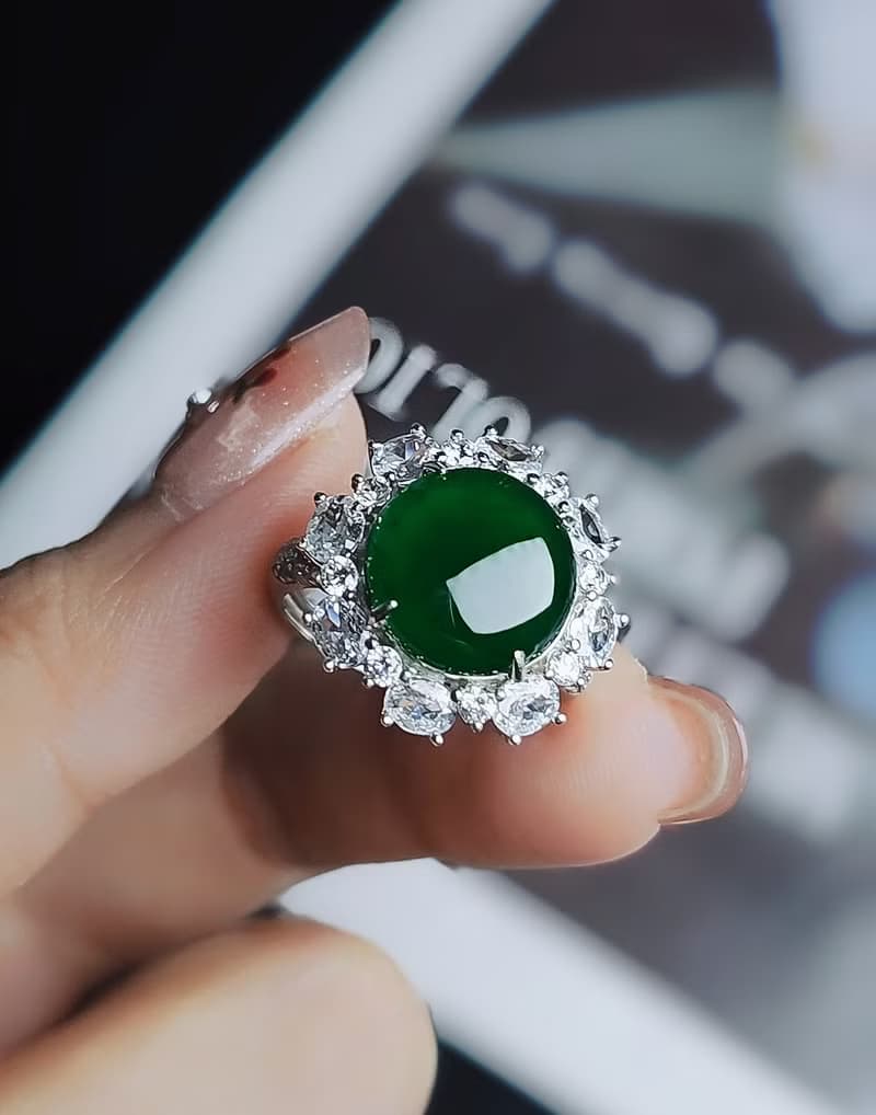 富貴•招財•健康|冰玻大綠|A貨翡翠訂製純銀豪奢戒指