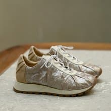 絲絨摺邊-綁帶休閒鞋慢跑鞋-香檳色