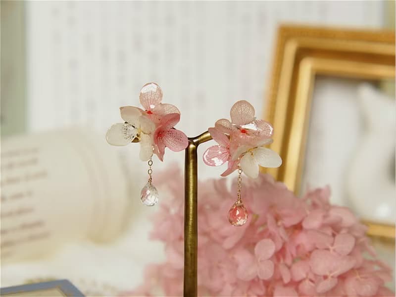 原創 | 日本進口繡球花立體感天然石吊墜925純銀耳釘耳夾