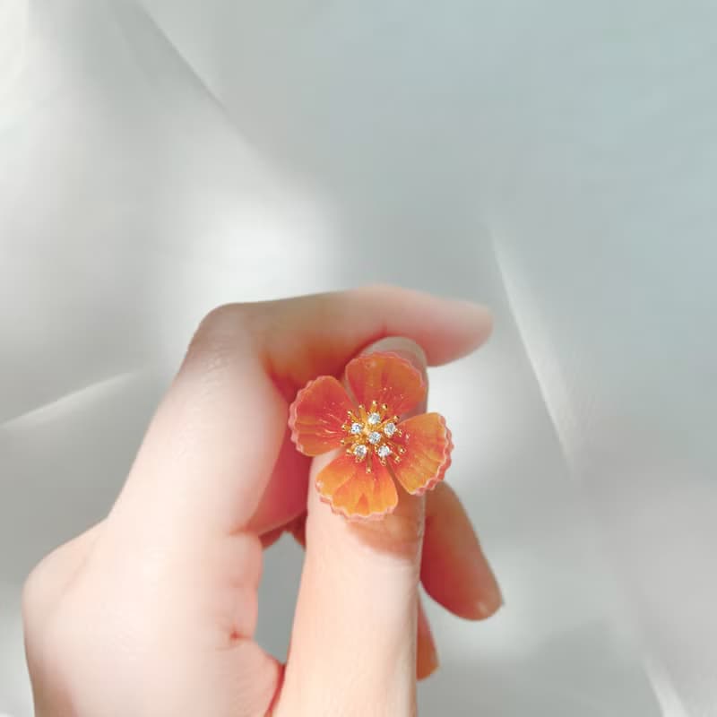 戒指 罌粟花 樹脂 開口戒 花 銀飾 水鑽 生日 禮物 手工 情人節