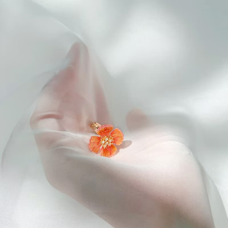 戒指 罌粟花 樹脂 開口戒 花 銀飾 水鑽 生日 禮物 手工 情人節