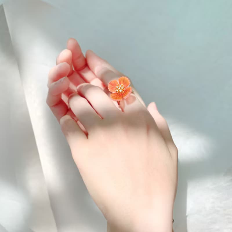 戒指 罌粟花 樹脂 開口戒 花 銀飾 水鑽 生日 禮物 手工 情人節