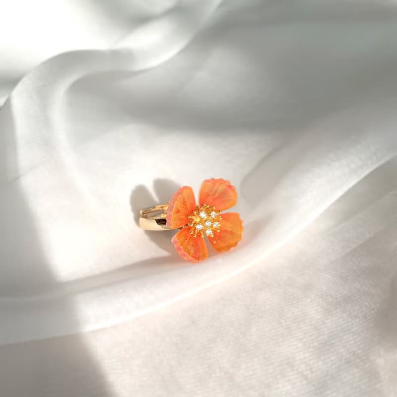 戒指 罌粟花 樹脂 開口戒 花 銀飾 水鑽 生日 禮物 手工 情人節