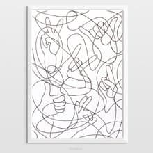 Black and white abstract hands original artwork lines drawing modern poster