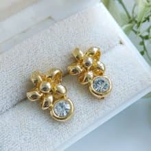 Vintage Jewelry 西洋古董飾品 小巧 小花形圓鑽 針式耳環