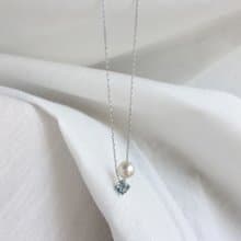 SV925/K10 Aquamarine Necklace, March Birthstone, Pearl Dainty Necklace