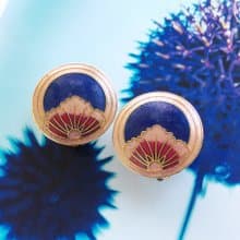 【西洋古董飾品 】景泰藍 花瓣 深藍天空 夾式耳環