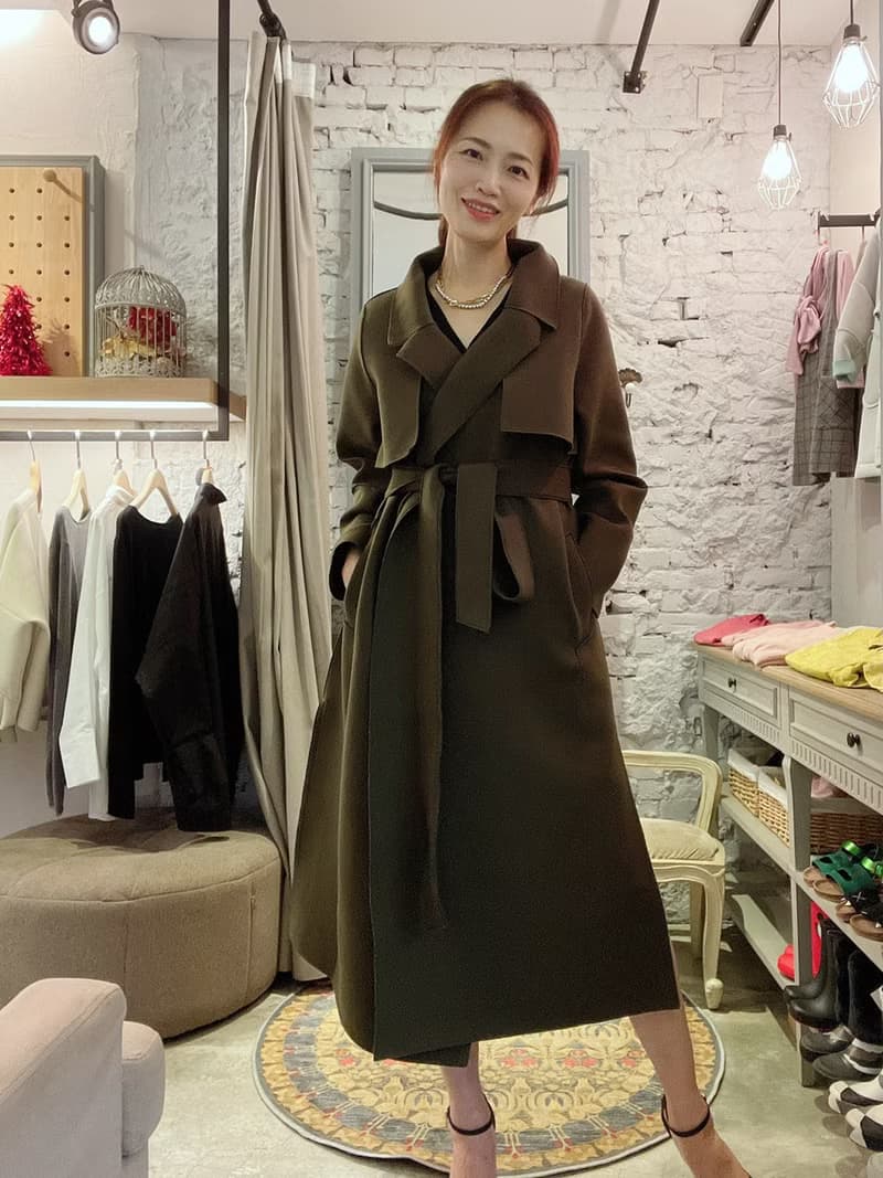 率性立體剪接綁帶大衣(綠)