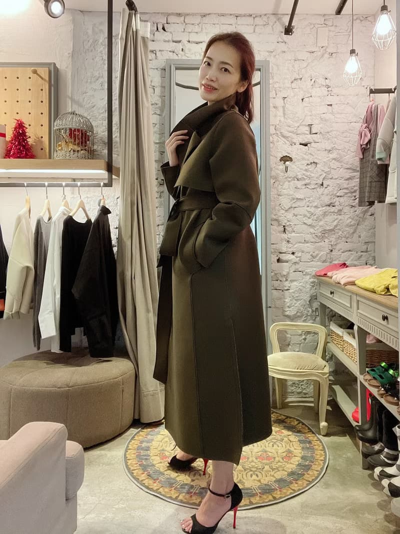 率性立體剪接綁帶大衣(綠)
