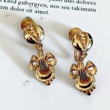 vintage jewelry  典雅金色樂器小垂墜 夾式耳環