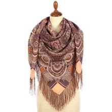 Pavlovo Posad Russian Shawl 100% Wool Scarf 125x125 cm Wrap Silk Fringe 1943-53