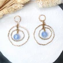 VIIART。隨香-星際旅行-藍。天然石香珠香氛琉璃香水耳針耳環