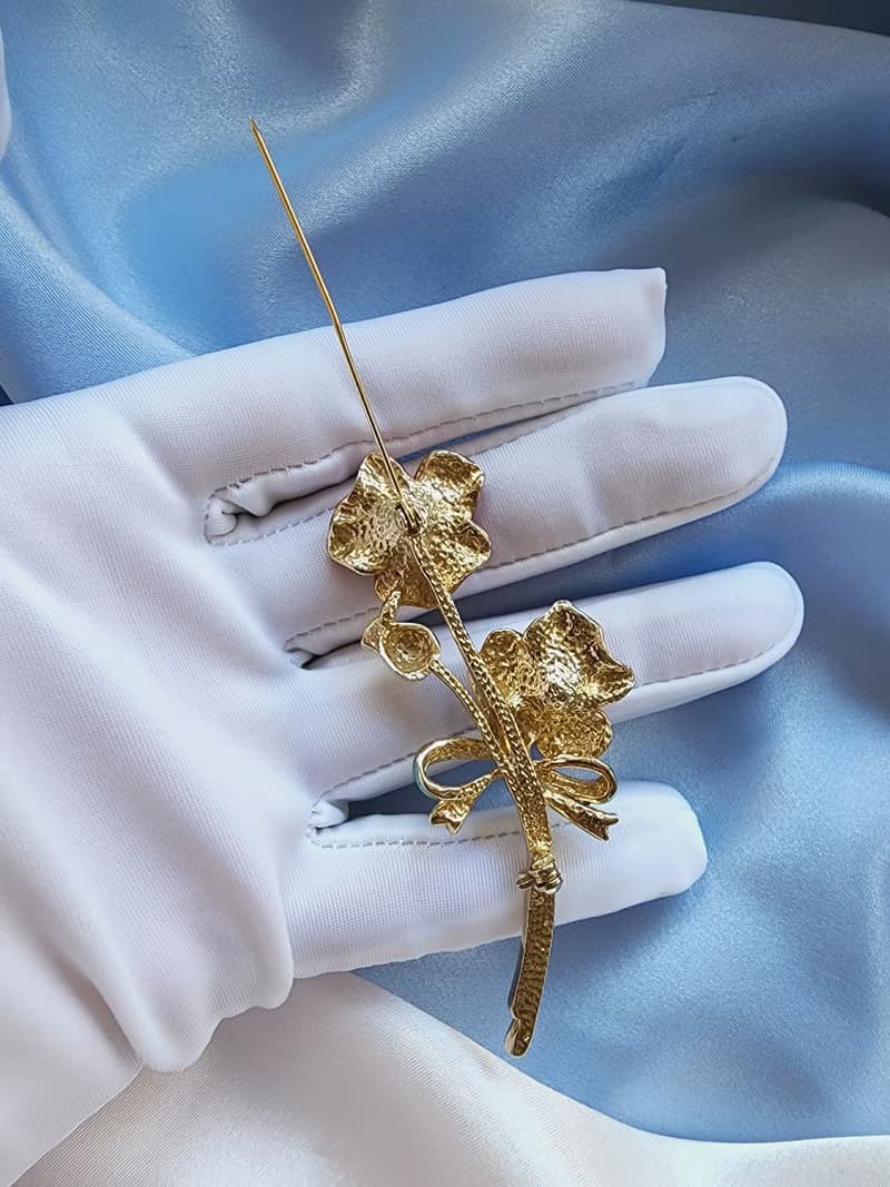 美國西洋古董飾品 / 萊茵花蕊虹膜桔梗琺瑯花束胸針/別針