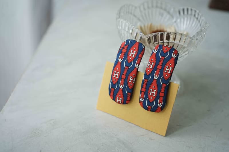 古董領帶改製髮夾-Hermès-馬鞍印花LOGO-兩入一組-圓角款