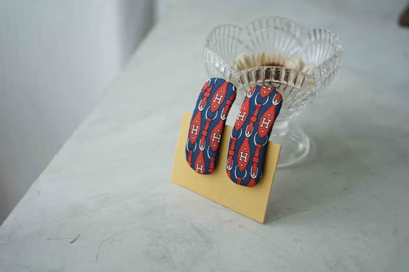 古董領帶改製髮夾-Hermès-馬鞍印花LOGO-兩入一組-圓角款