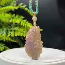 高品質珊瑚玉吊墜項錬冰潤高瓷玉化雪花紋手雕羽毛梅花提升運勢
