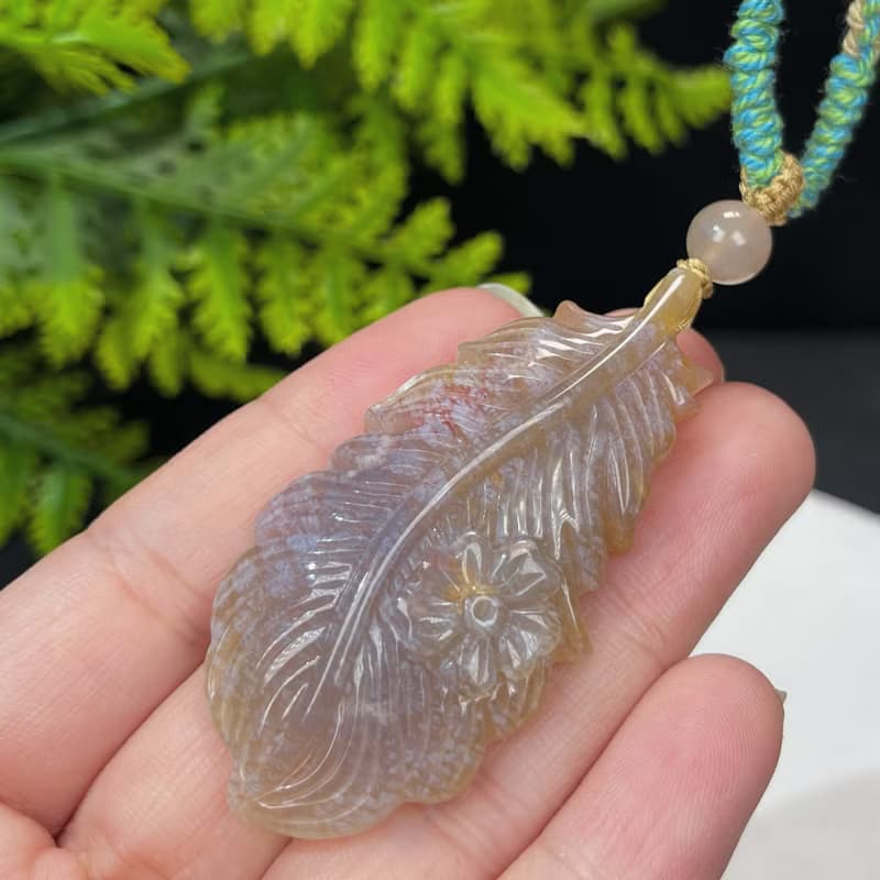 高品質珊瑚玉吊墜項錬冰潤高瓷玉化雪花紋手雕羽毛梅花提升運勢