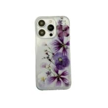 紫色三色堇繡球花押花手機殼適用於iPhone 16 Pro Max SamsungS25