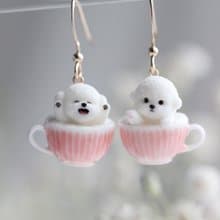 茶包TEABAG小比熊狗狗耳環耳夾耳飾可愛禮物女生原創手作