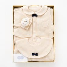 【NEW ARRIVAL!!】ギフトセット OG-1b 100%オーガニックコットン ベスト付き2wayドレス 時計型ガラガラ スタイ 3点セット 日本製