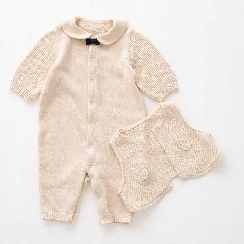 【NEW ARRIVAL!!】ギフトセット OG-1b 100%オーガニックコットン ベスト付き2wayドレス 時計型ガラガラ スタイ 3点セット 日本製