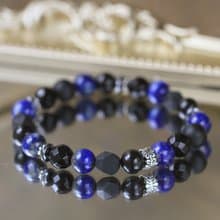青金石 黑曜石 黑瑪瑙 純銀 水晶手鍊 中性男款 8mm 招財避邪健康