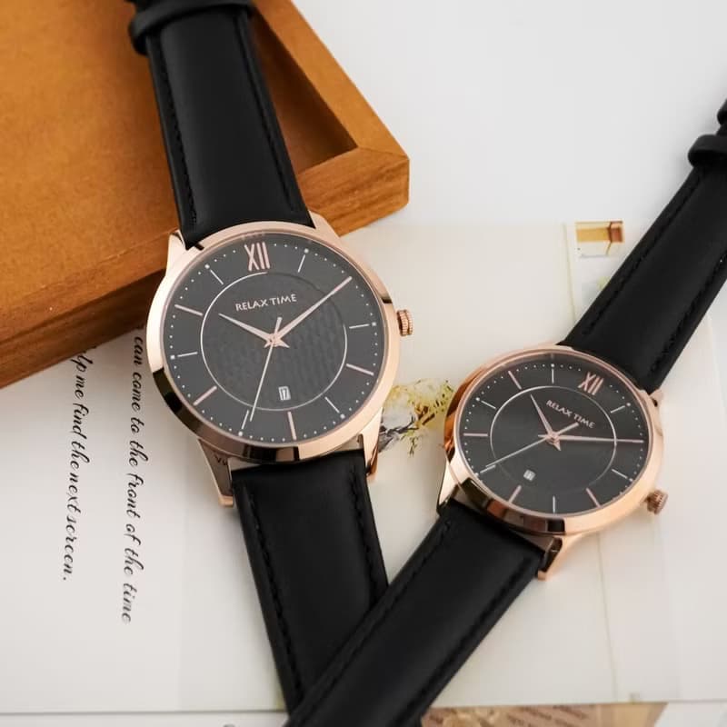 RELAX TIME 石英款 立體格紋時尚女錶 -黑 (RT-118-5L) 36mm