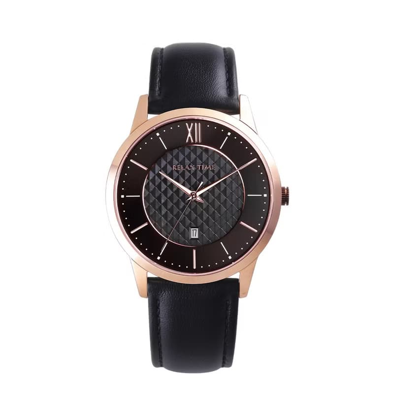 RELAX TIME 石英款 立體格紋時尚女錶 -黑 (RT-118-5L) 36mm