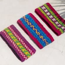 七夕禮物 限量手工 / 手工羊毛編織繽紛髮帶/ 純羊毛編織髮帶 / boho headband / 花朵鉤織髮帶 / 內刷毛髮帶 / 針織髮帶 - 南美鮮豔色系條紋