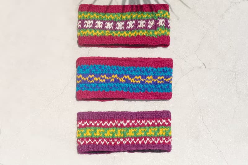 七夕禮物 限量手工 / 手工羊毛編織繽紛髮帶/ 純羊毛編織髮帶 / boho headband / 花朵鉤織髮帶 / 內刷毛髮帶 / 針織髮帶 - 南美鮮豔色系條紋