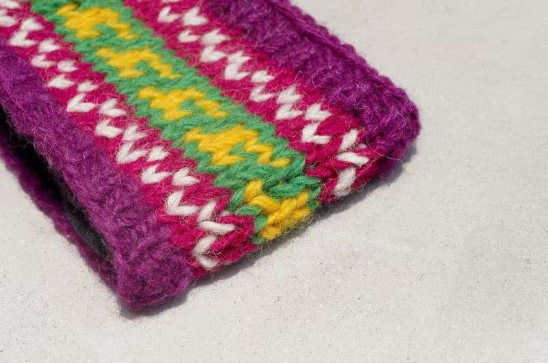 七夕禮物 限量手工 / 手工羊毛編織繽紛髮帶/ 純羊毛編織髮帶 / boho headband / 花朵鉤織髮帶 / 內刷毛髮帶 / 針織髮帶 - 南美鮮豔色系條紋