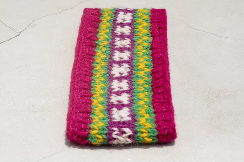七夕禮物 限量手工 / 手工羊毛編織繽紛髮帶/ 純羊毛編織髮帶 / boho headband / 花朵鉤織髮帶 / 內刷毛髮帶 / 針織髮帶 - 南美鮮豔色系條紋