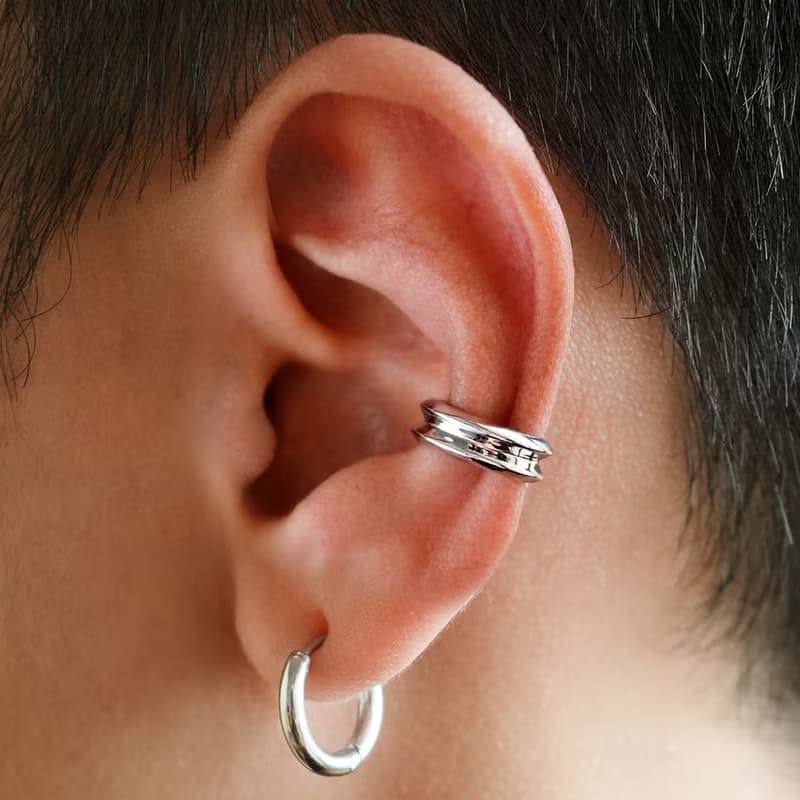 【禮物】Orbit  黃銅鍍銠耳扣 無痛耳骨夾中性男女耳飾イヤーカフ