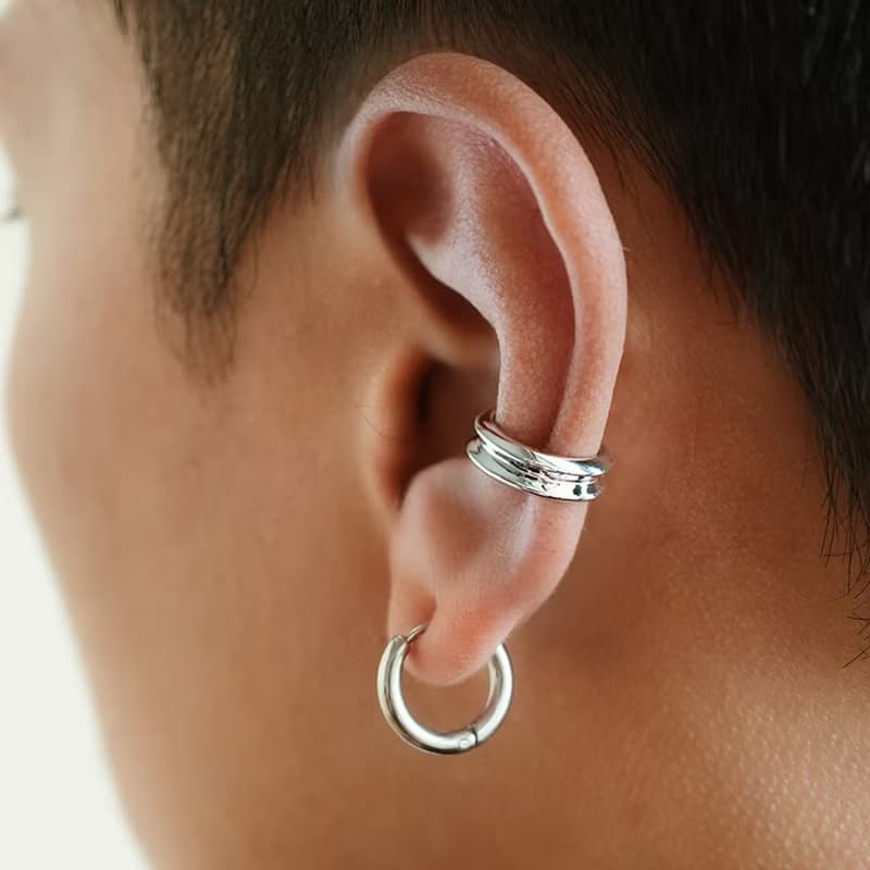 【禮物】Orbit  黃銅鍍銠耳扣 無痛耳骨夾中性男女耳飾イヤーカフ