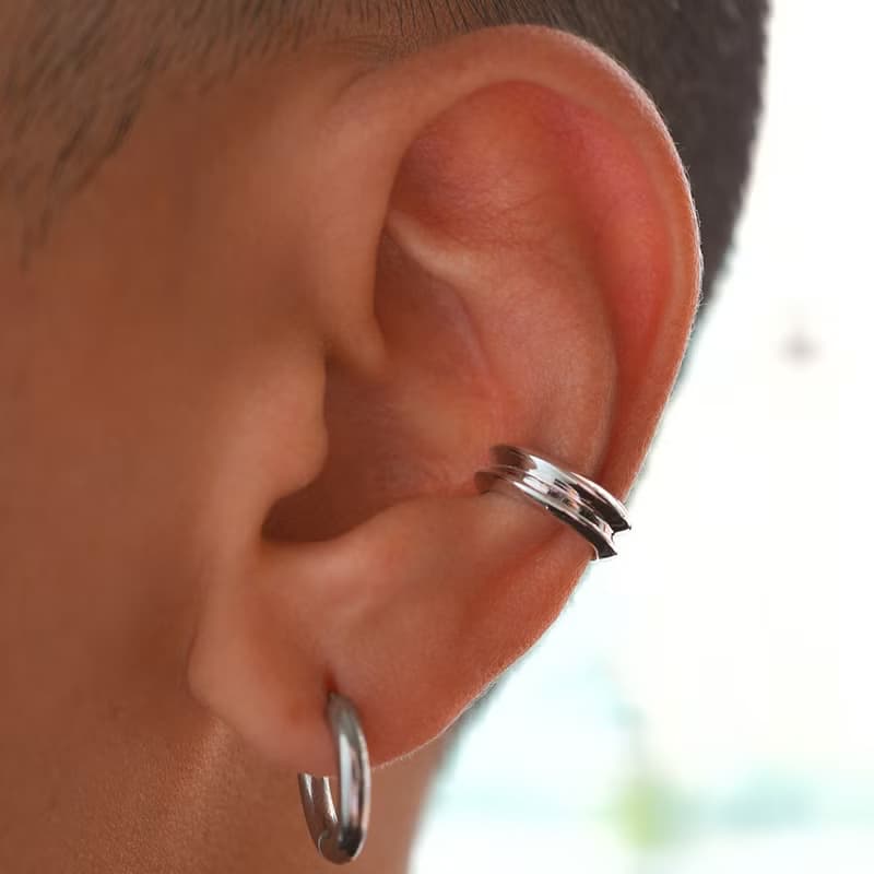 【禮物】Orbit  黃銅鍍銠耳扣 無痛耳骨夾中性男女耳飾イヤーカフ