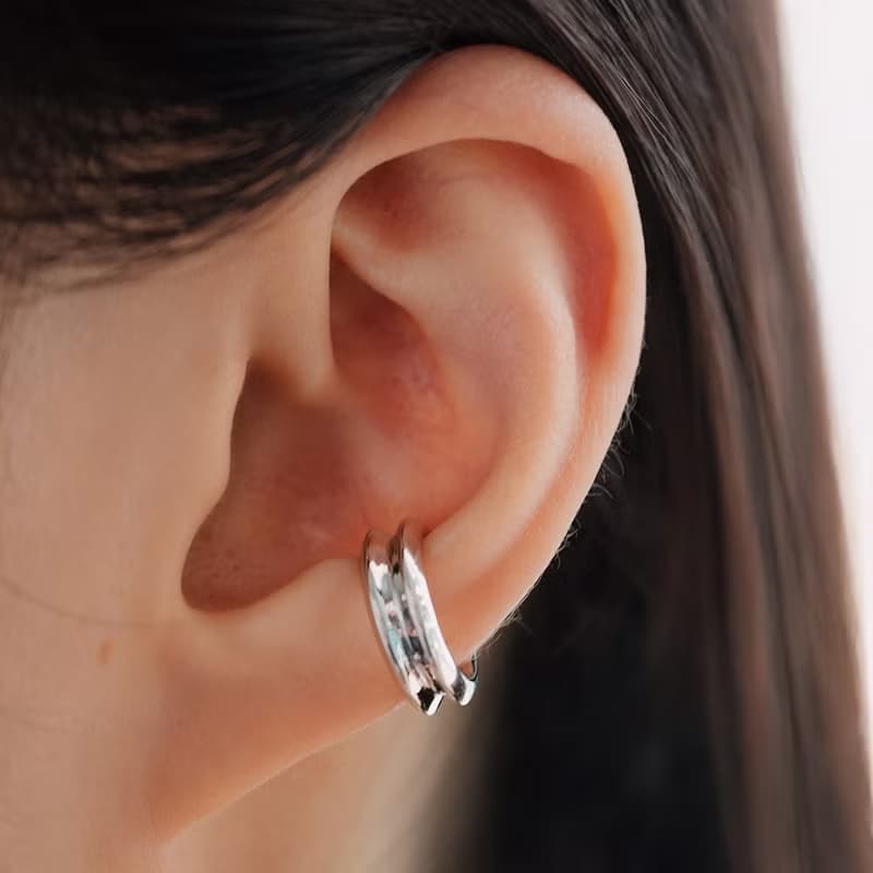 【禮物】Orbit  黃銅鍍銠耳扣 無痛耳骨夾中性男女耳飾イヤーカフ