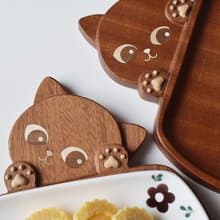 喵有型貓咪盤子木質水果點心堅果零食沙拉早餐盤日式可愛果盤茶盤