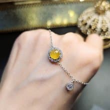 招財|糖果冰玻黃|緬甸A貨翡翠無燒黃翡起光蛋面純銀簡約手鏈