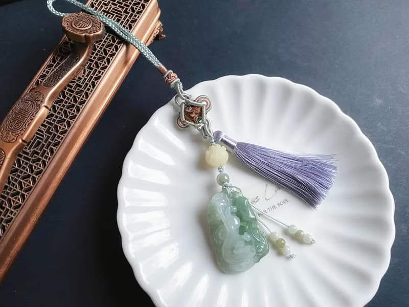 天然緬甸玉 翡翠 螭龍 如意 一葉致富 發財 包掛 禮物 車掛