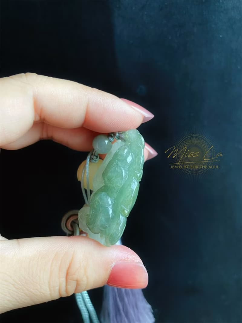 天然緬甸玉 翡翠 螭龍 如意 一葉致富 發財 包掛 禮物 車掛