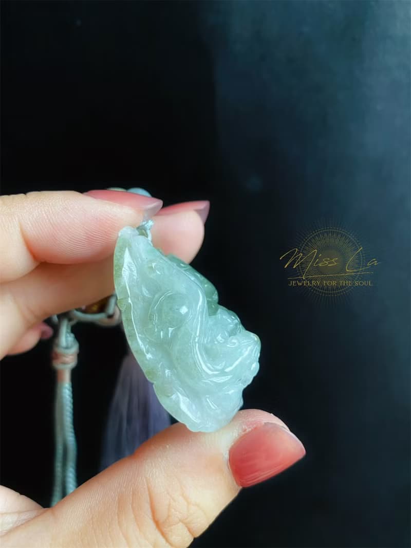 天然緬甸玉 翡翠 螭龍 如意 一葉致富 發財 包掛 禮物 車掛