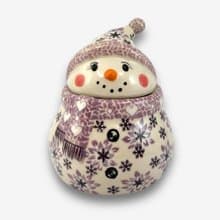 波蘭手繪手工陶-雪人收納罐 (小) 15cm 聖誕雪花系列(紫) 入門款