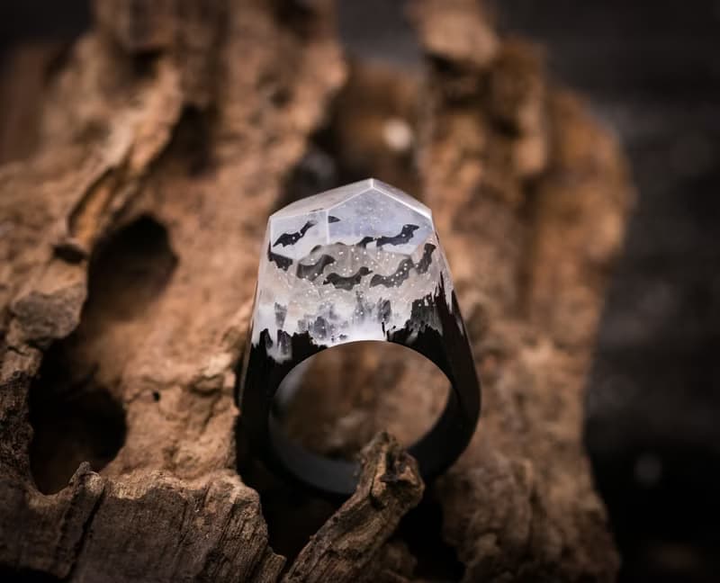 Wooden resin Ring Black Bat for halloween perfect gift for women and men