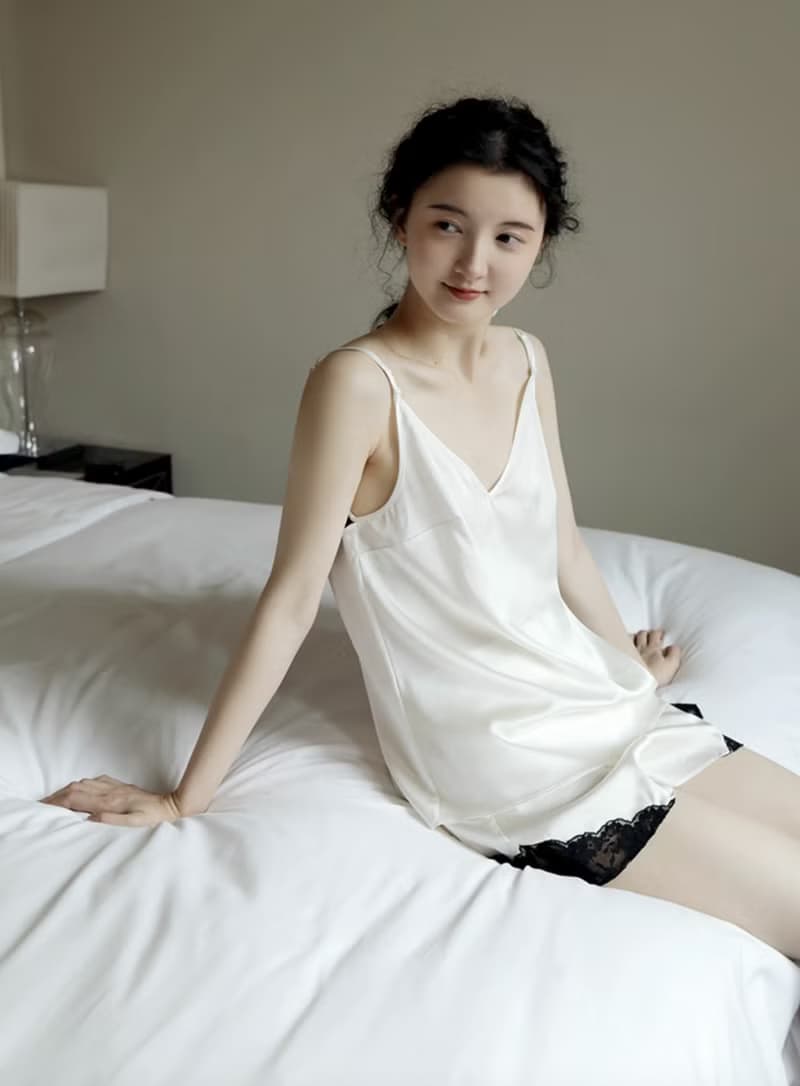法式復古 真絲吊帶短褲套裝 性感純欲桑蠶絲睡衣