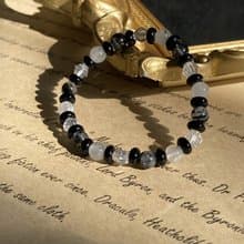 【黑白落棋。手串】黑髮晶、黑曜石|男生手鍊、中性手鍊