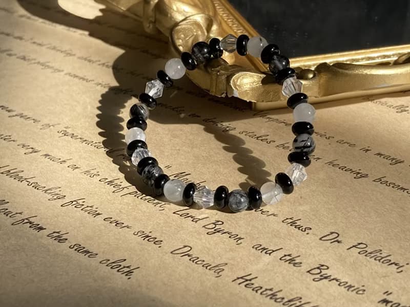 【黑白落棋。手串】黑髮晶、黑曜石|男生手鍊、中性手鍊