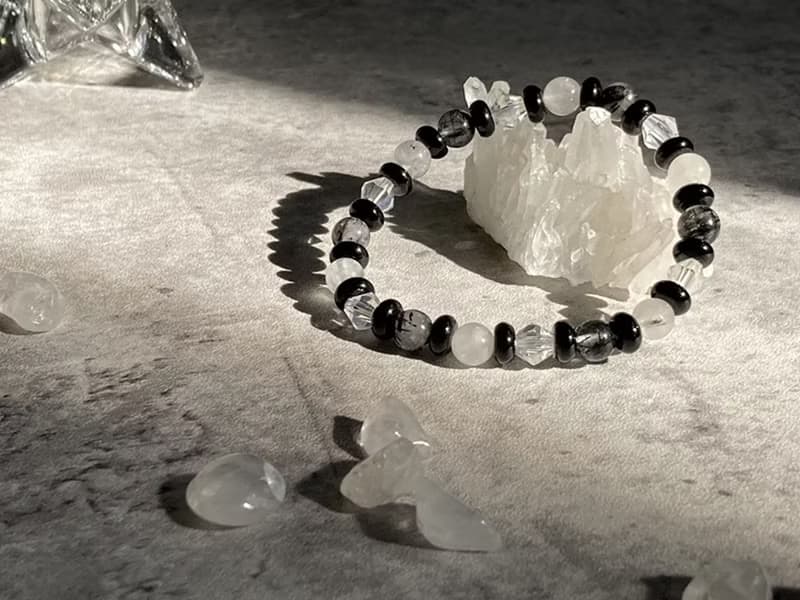 【黑白落棋。手串】黑髮晶、黑曜石|男生手鍊、中性手鍊