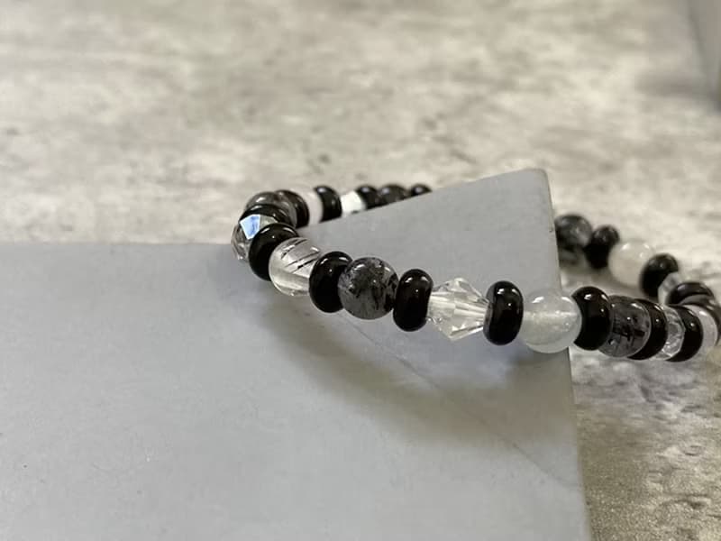 【黑白落棋。手串】黑髮晶、黑曜石|男生手鍊、中性手鍊