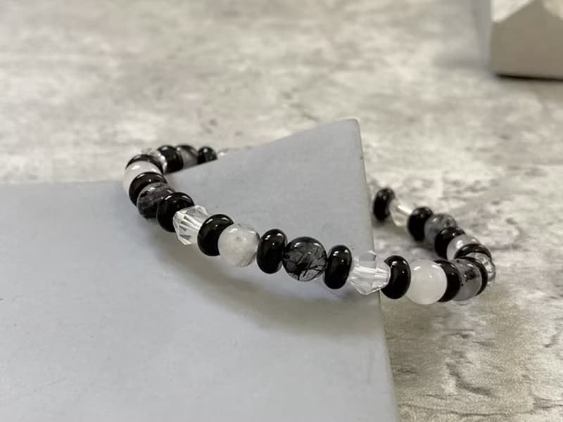 【黑白落棋。手串】黑髮晶、黑曜石|男生手鍊、中性手鍊